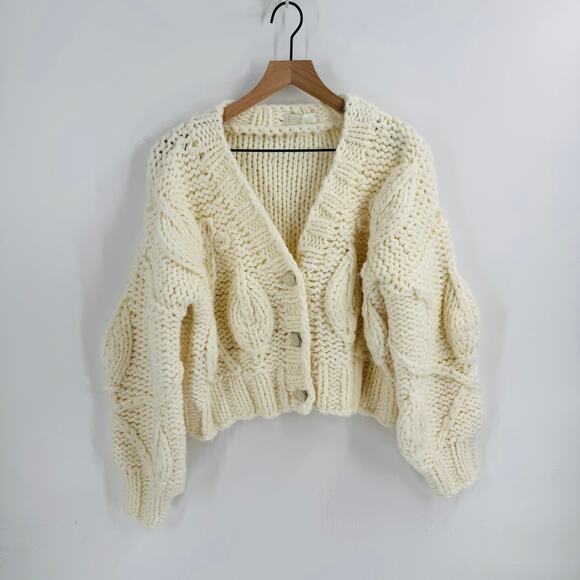 Vita Grace Women’s Size L Chunky Cable Knit Cardigan Cream Oversized Sweater - Picture 1 of 8
